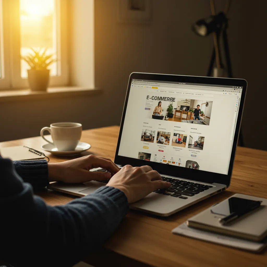 Personne faisant ses achats de soldes d'été en ligne sur un ordinateur portable depuis son domicile