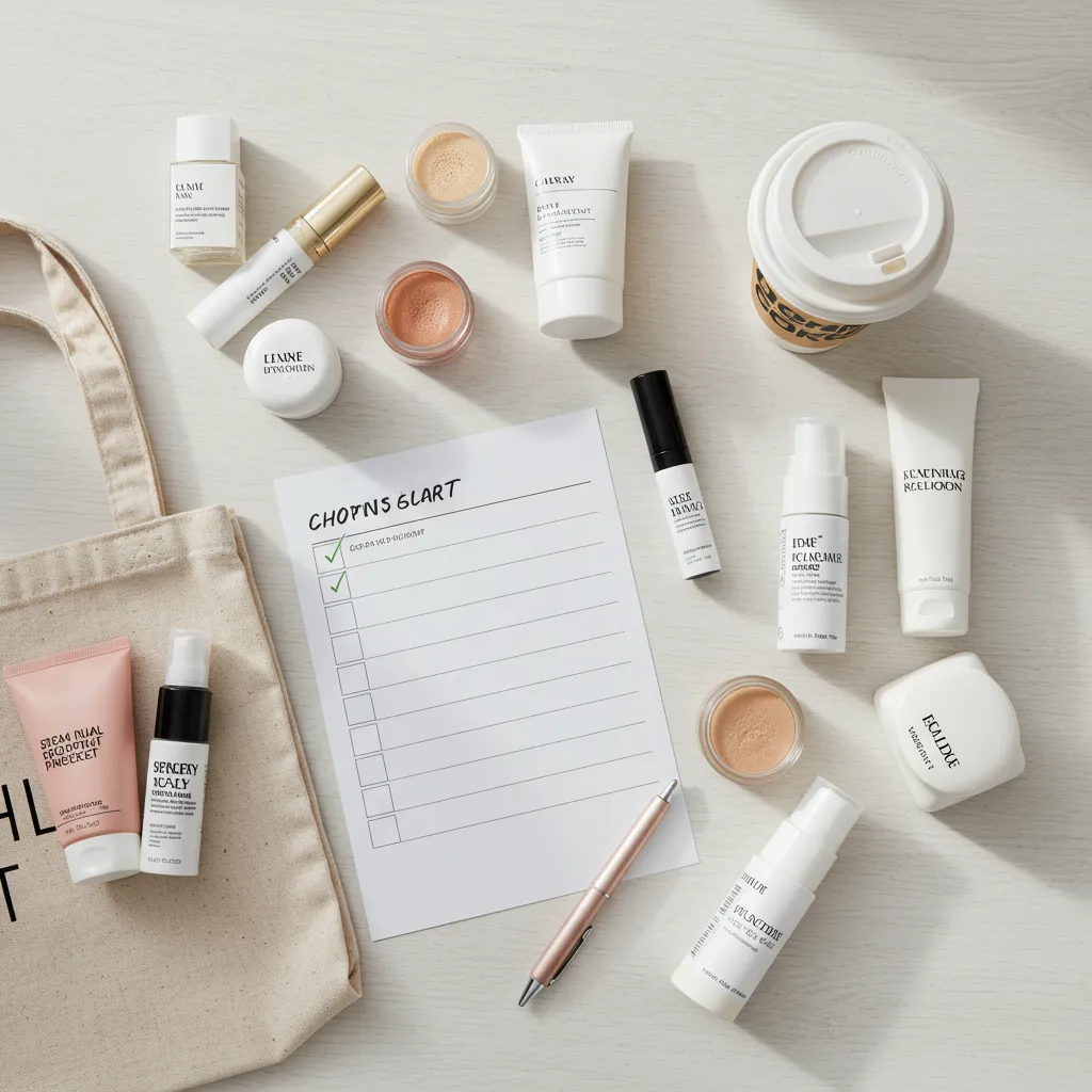 Organisation d'une liste d'achats beauté avec produits sélectionnés, illustrant une stratégie d'achat réfléchie pour les soldes Sephora