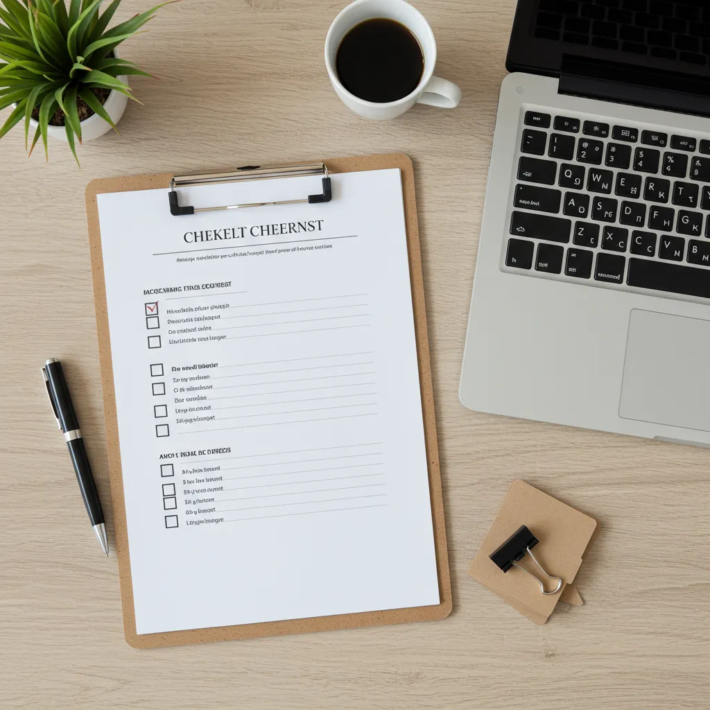 Checklist pratique posée à côté d'un ordinateur portable pour guider l'achat d'un reconditionné Apple en 2026